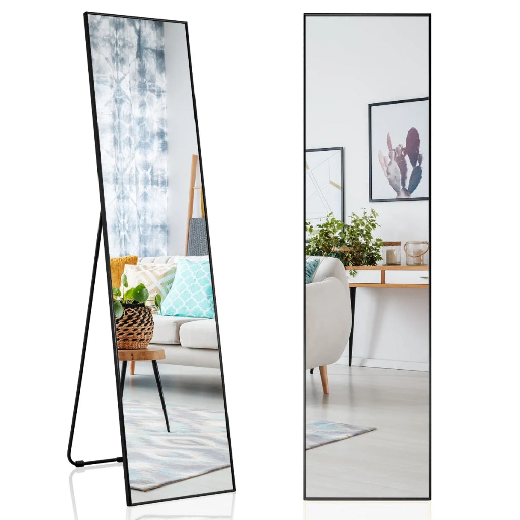 Specchio a figura intera 160 x 40 x 2 cm con vetro infrangibile atmosfera accogliente design nero in lega di alluminio 20_0012876