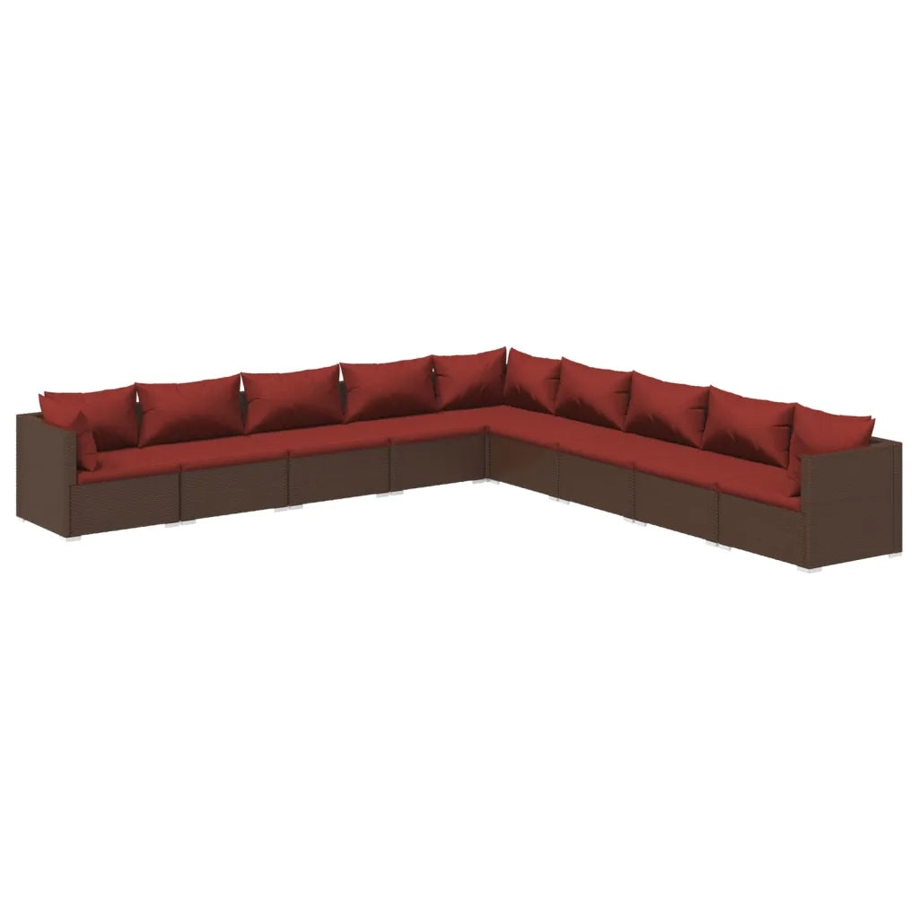 Set Divani da Giardino 9 pz con Cuscini in Polyrattan Marrone cod mxl 38940