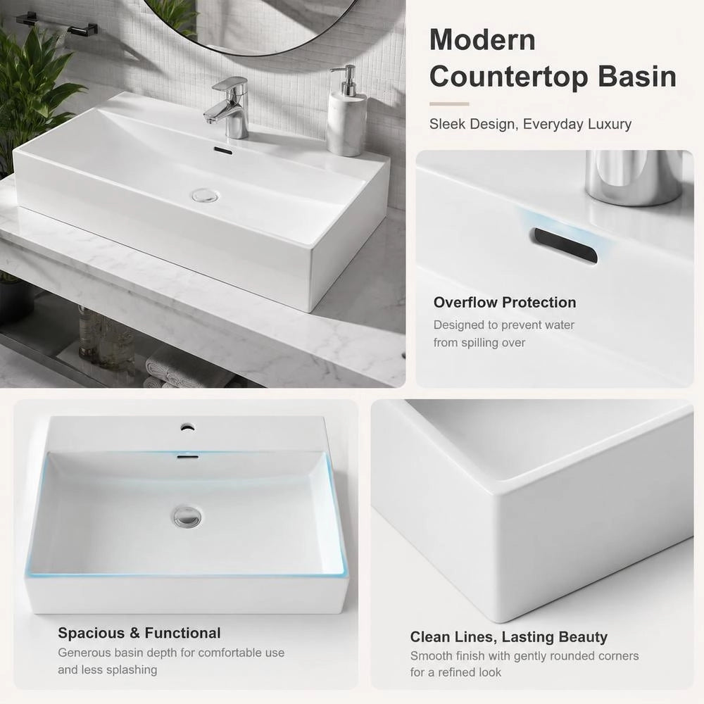 Washbasin With Tap Hole, Ceramic, White, 76x42.5x14.5 Cm