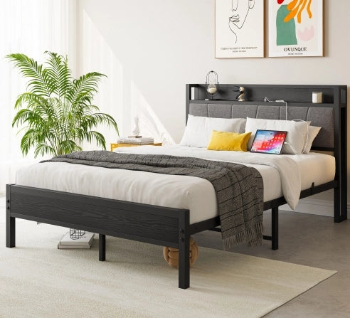 Letto singolo in metallo e MDF 90x200 cm con spazio contenitore sottoletto; nero