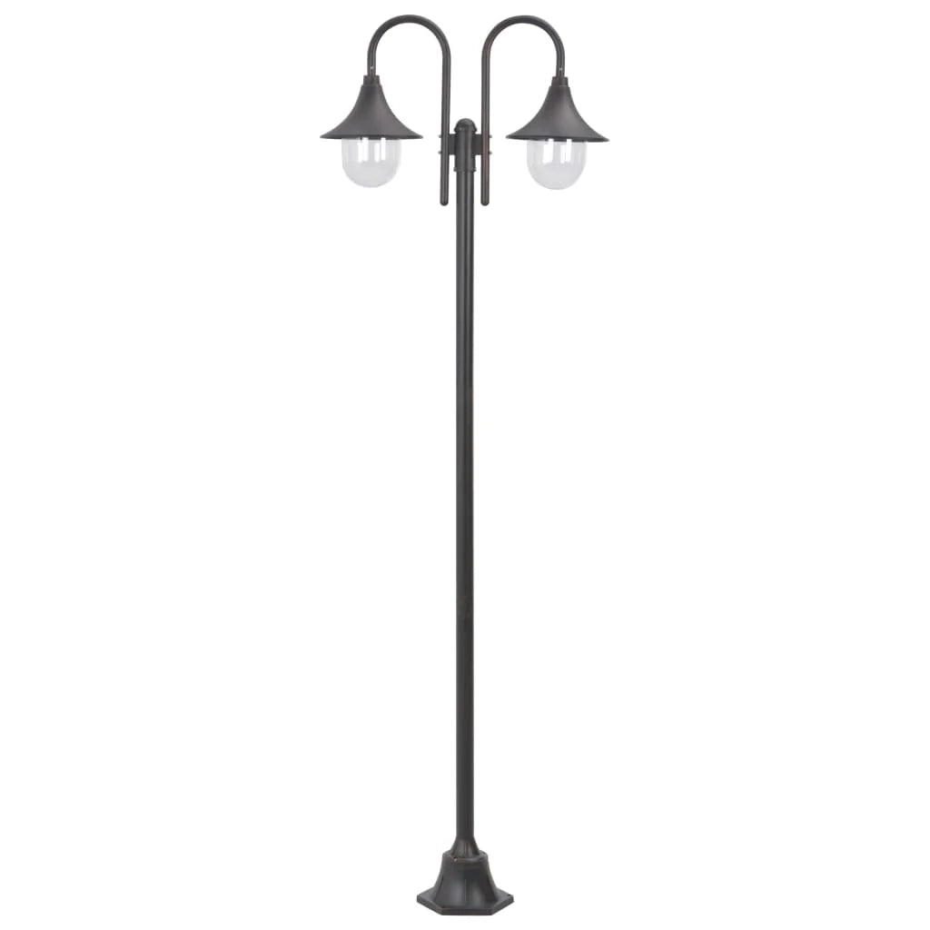 Lampada da terra da giardino E27 220 cm alluminio 2 lanterne marrone bronzo 02_0042539