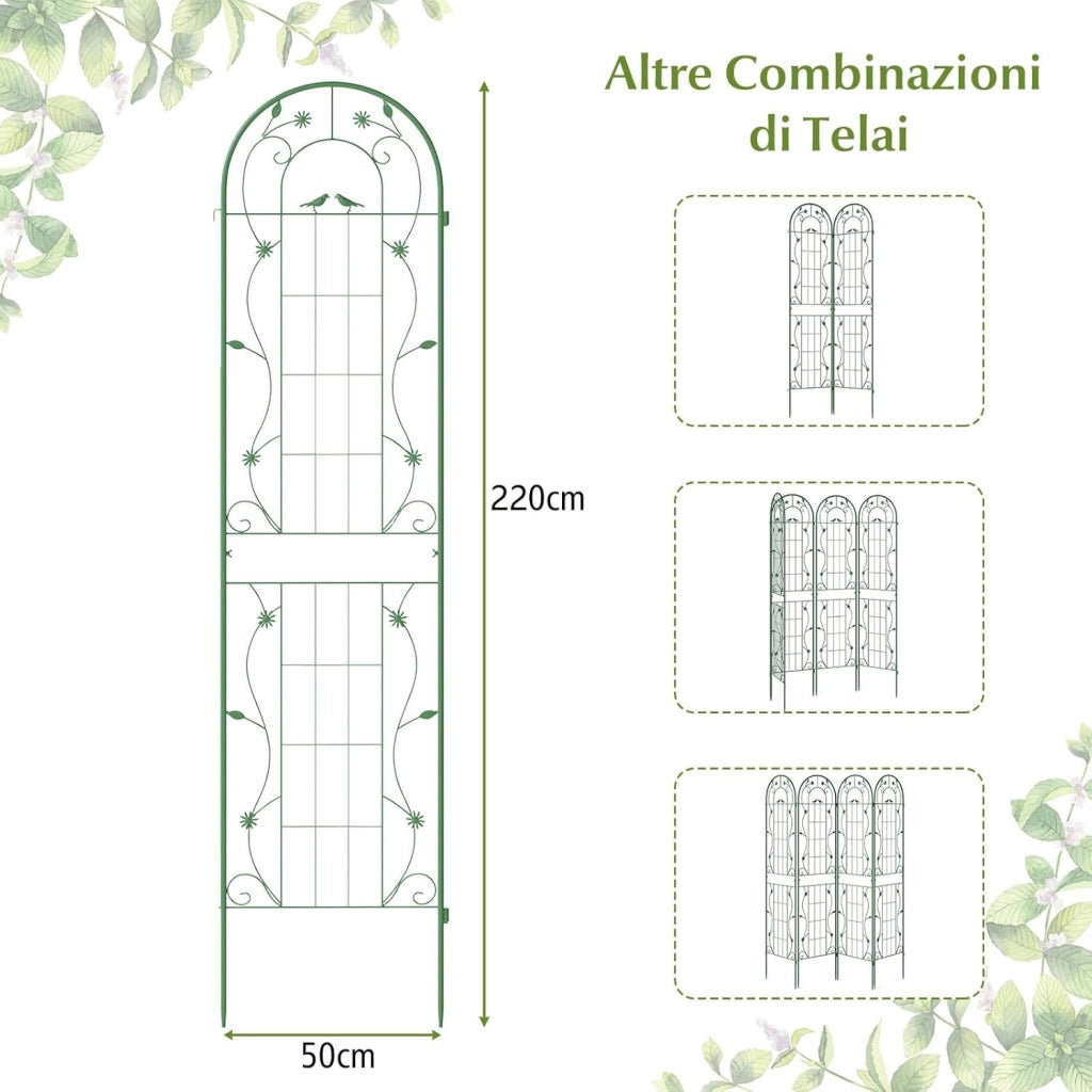 Grigliati per Rampicanti 220 x 50 CM, Set di 2 Tralicci di Metallo Antiruggine per Piante Rampicanti, Rose e Verdure, Decorazione Esterna per Giardino, Cortile e Patio (Verde)