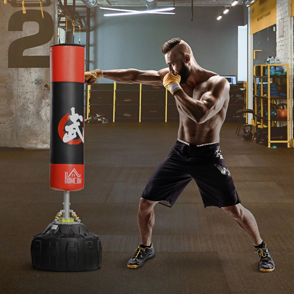 EasyComfort Sacco da Boxe da Terra Adulti, 180 cm Sacco Boxe da Terra con 10 Ventose, Sacchi da Kickboxing per Muay Thai MMA Allenamento Fitness, per Casa Palestra Home Gym, Nero e Rosso