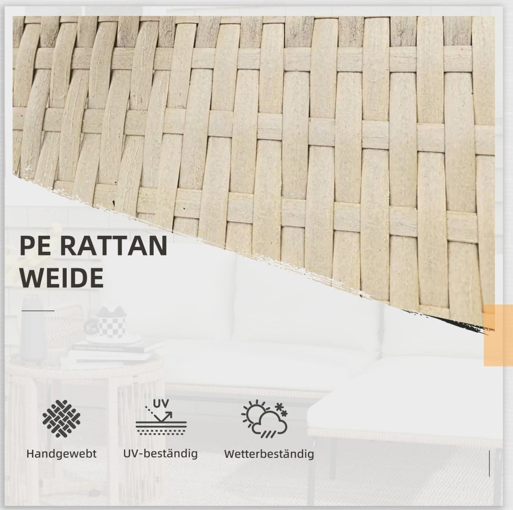 Set da giardino 3 pezzi in rattan PE con lettino prendisole