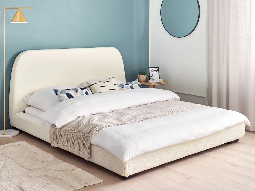 Letto ad acqua Beige Poliestere Boucle Tessuto Imbottito 160 x 200 cm EU King Size Design Classico Tradizionale