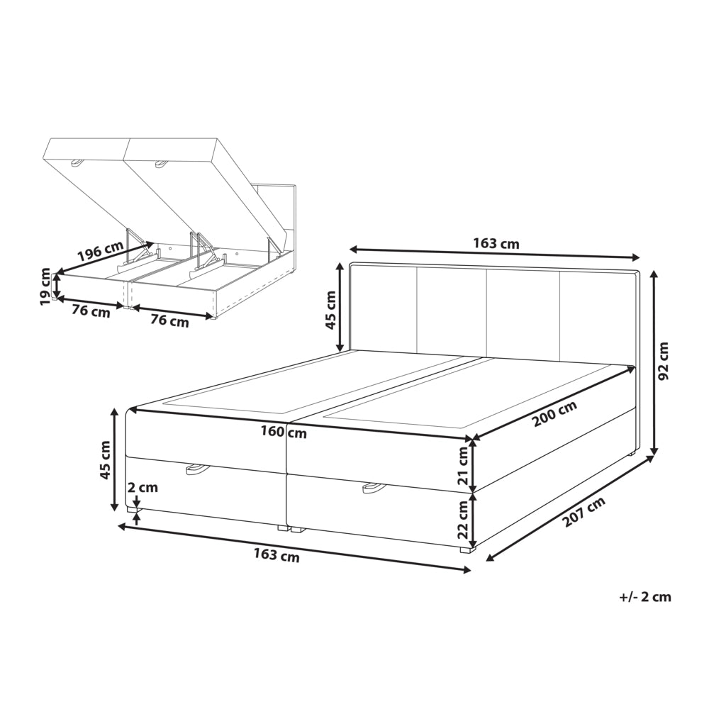 Letto matrimoniale Imbottito Tessuto tortora 180 x 200 cm Con Testiera Trapuntata