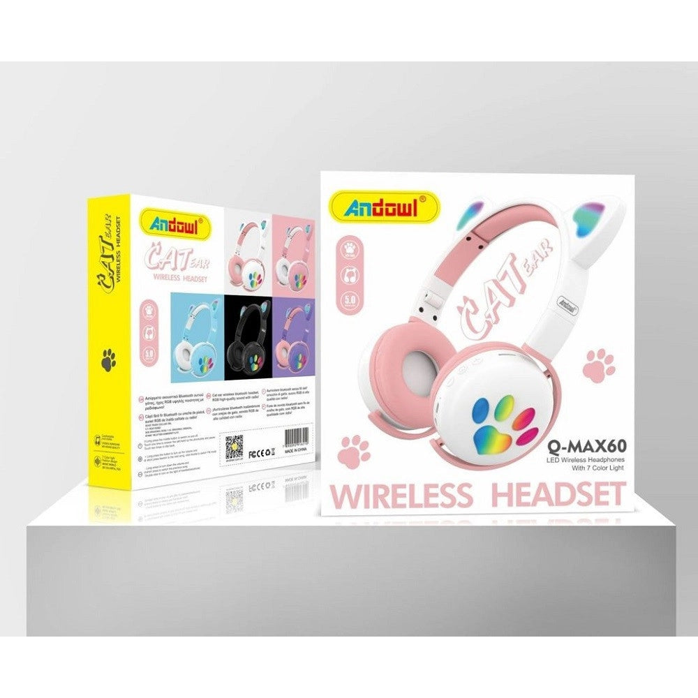 Trade Shop - Cuffie Led Wireless Con Orecchie Da Gatto Con 7 Colori Di Luce Bluetooth Q-max60 -