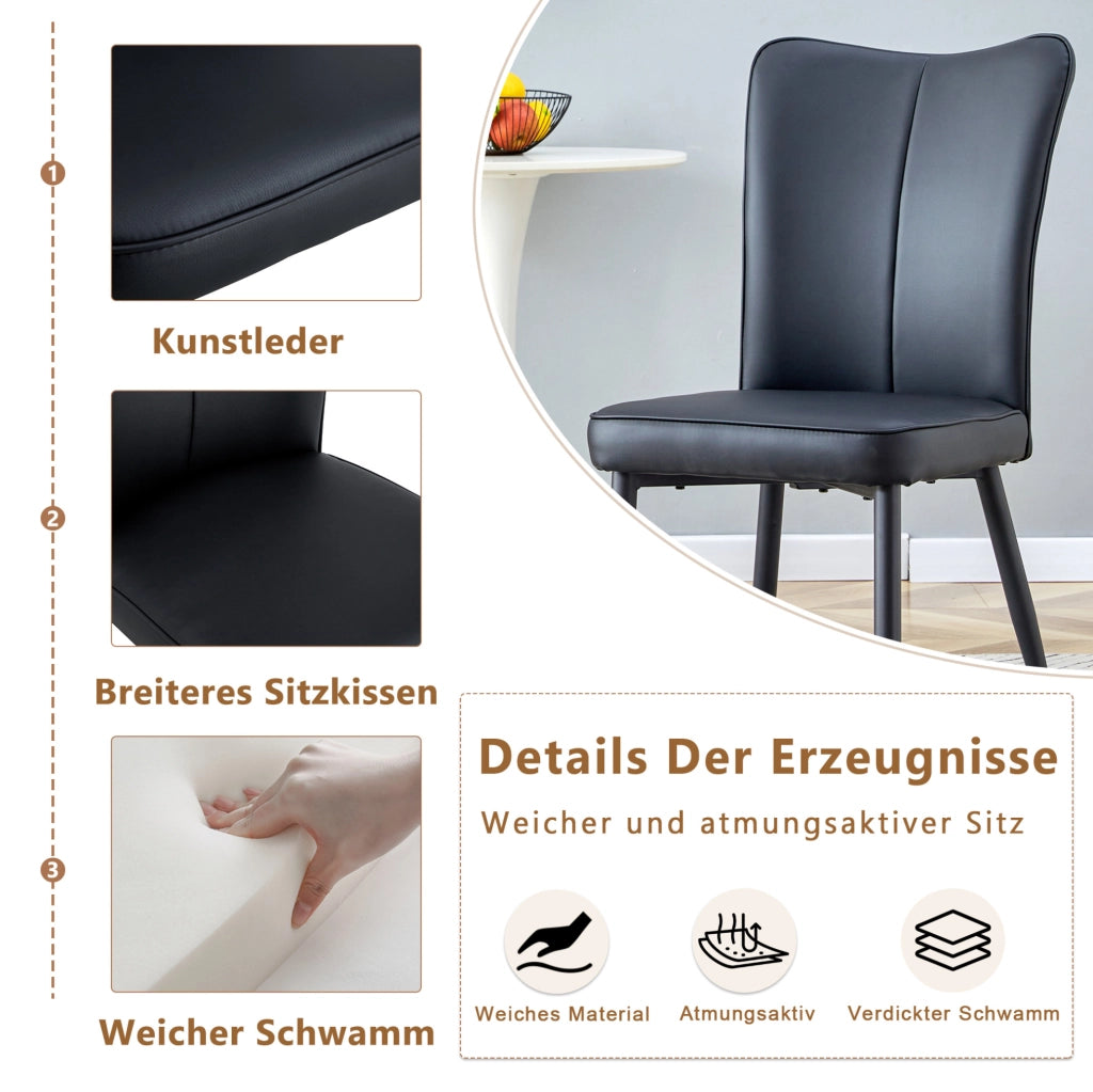 Set di 2 sedie da pranzo con schienale ergonomico in PU e metallo; nere