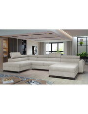 Divano panoramico Beige 5 posti angolo sinistro in schiuma T30 e HR CLOTIS
