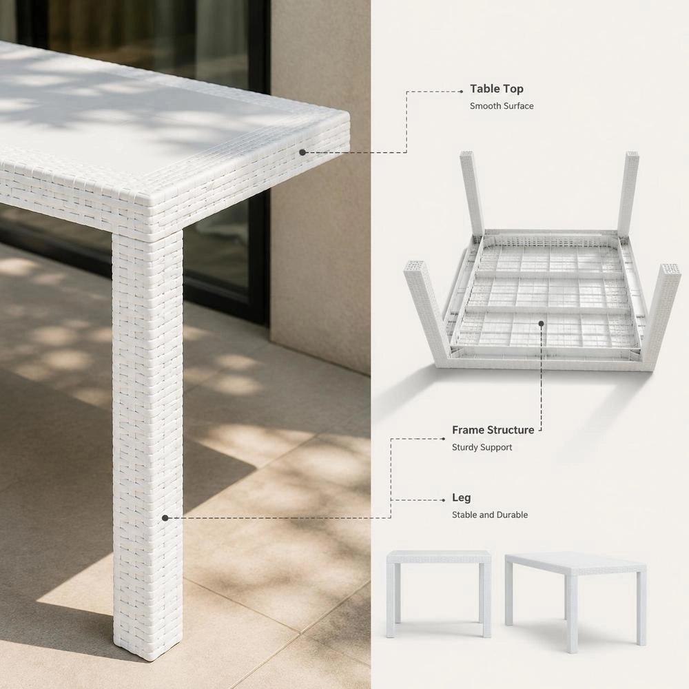 Garden Table, White, 150x90x72 Cm, Plastic, Rattan Look