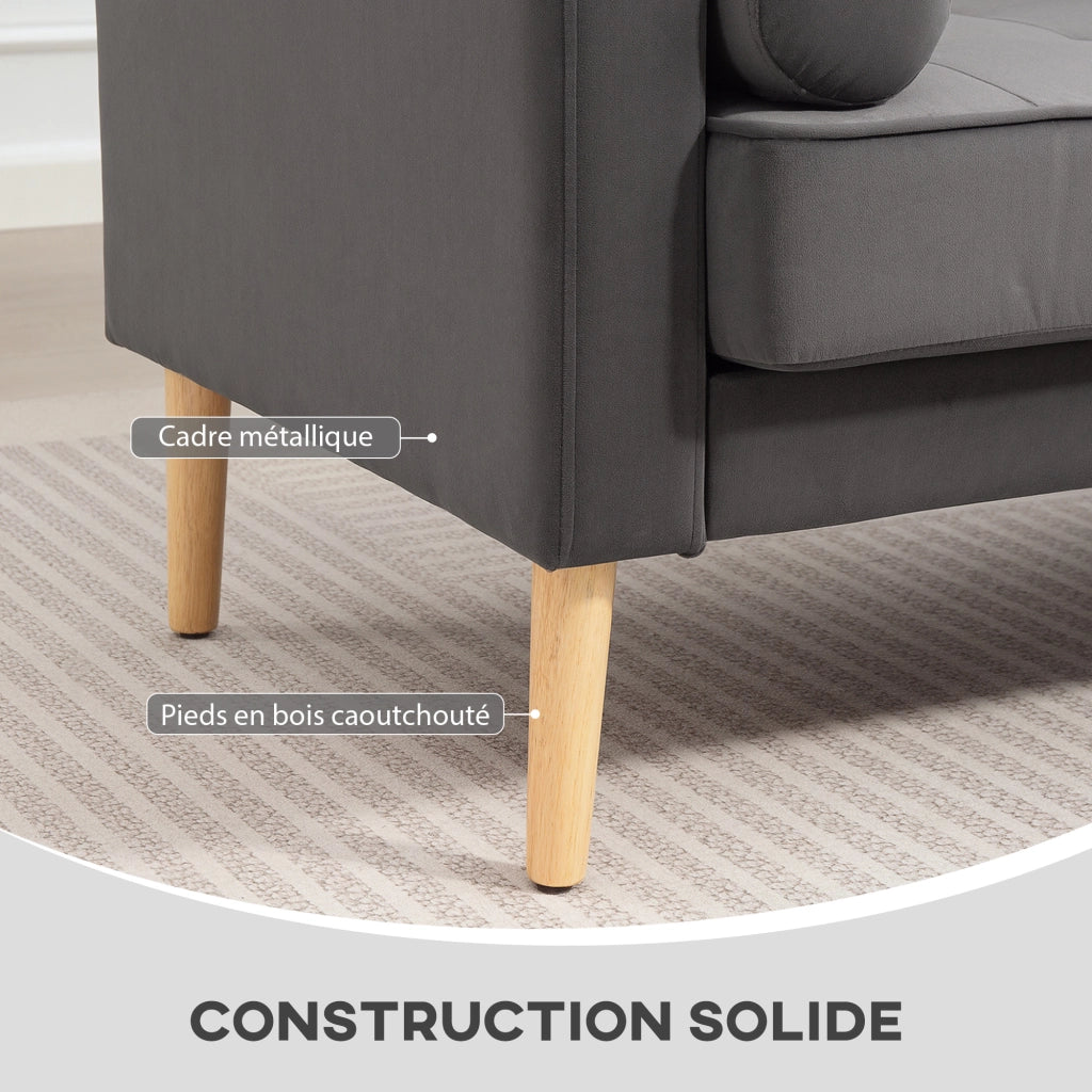 Divano 2 posti in velluto grigio con cuscini ¨C Minimal ¨C 127 cm