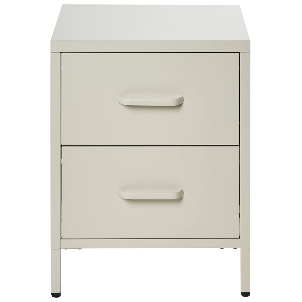 Comodino in Acciaio beige Design Industriale 2 Cassetti Camera da Letto Mobili Contenitori