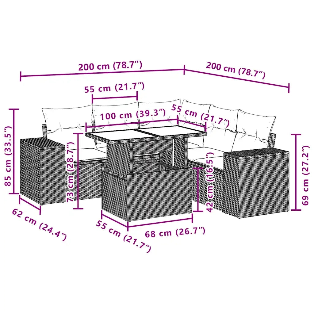 Set Divano da Giardino 6 pz con Cuscini Marrone in Polyrattan
