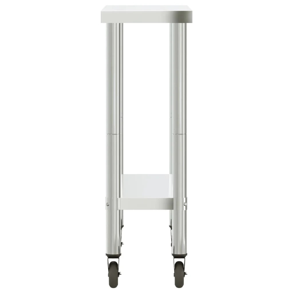 Tavolo da lavoro professionale da cucina con ruote 82,5 x 30 x 85 cm acciaio inox 02_0045416