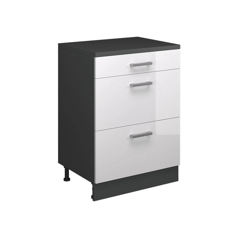 Mobile per mansarda Rion Bianco lucido/Antracite 60 x 83.8 cm senza inclinazione con 3 cassetti Vicco