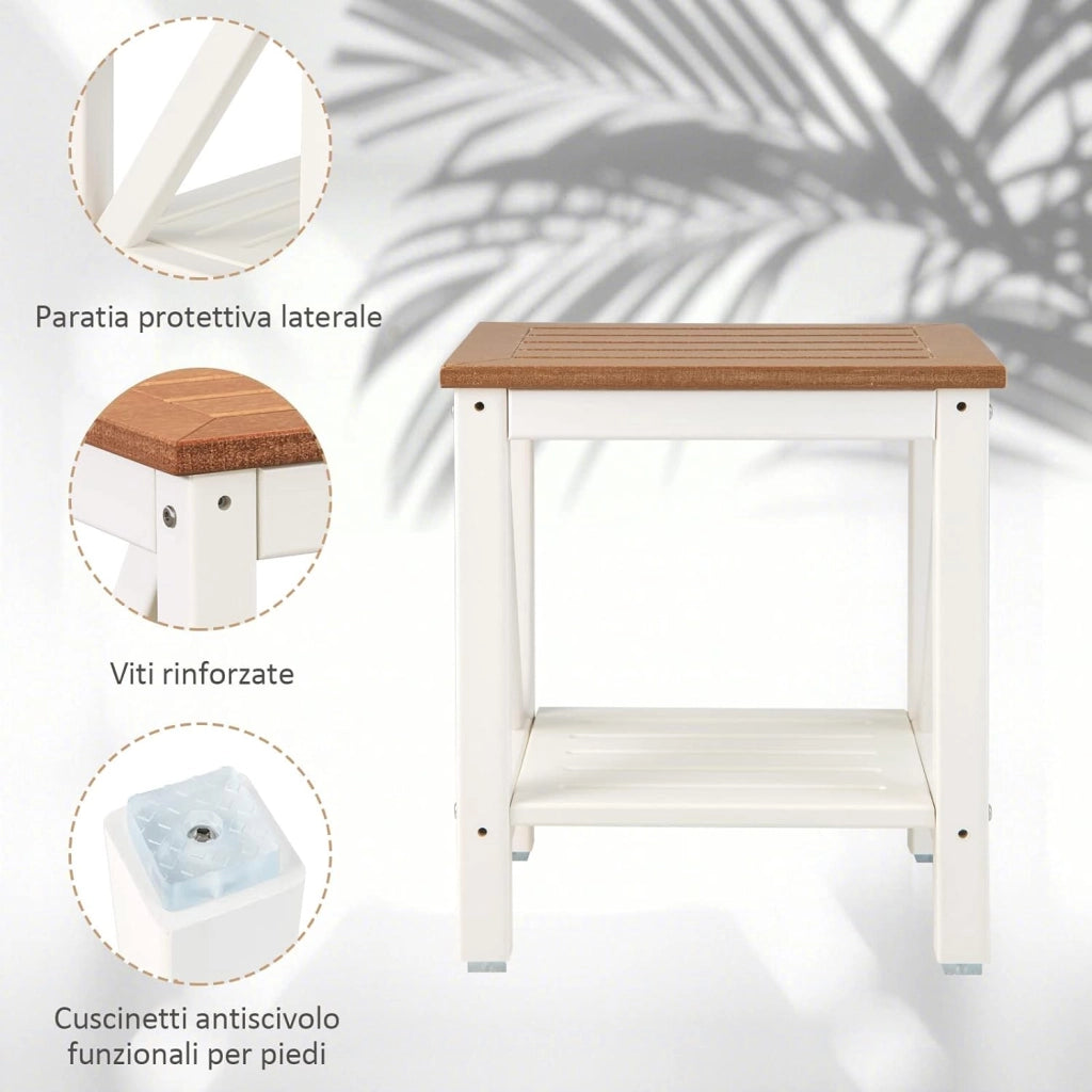 Sgabello da Doccia a 2 Livelli, Panca da Bagno Impermeabile con Piedini Antiscivoli, Design a Stecche, Sgabello Versatile con Carico 150 kg, 43 x 32 x 47 cm (Stile 2)