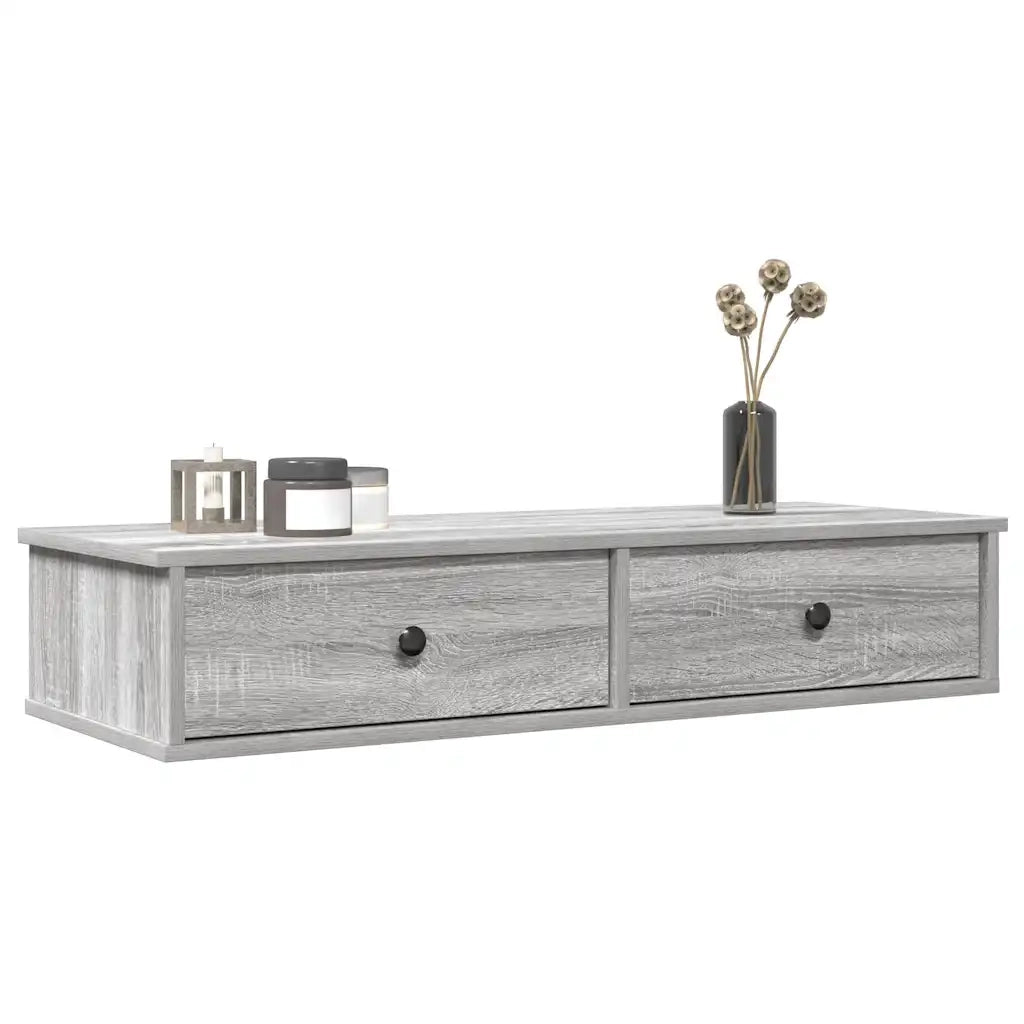 Scaffale a Parete con Cassetti Grigio 100x37,5x19 cm Truciolato 859964