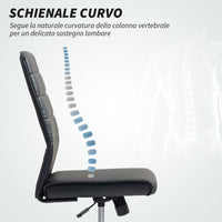 Sedia da Ufficio Ergonomica e Regolabile 58x53x97-107 cm con Schienale Ricurvo in Pelle PU e Acciaio Nero