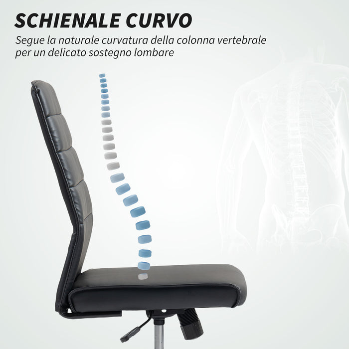 Sedia da Ufficio Ergonomica e Regolabile 58x53x97-107 cm con Schienale Ricurvo in Pelle PU e Acciaio Nero