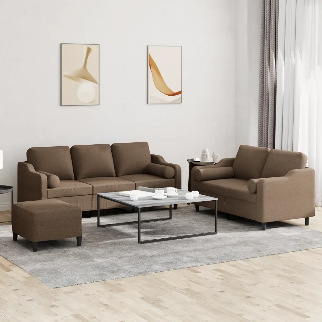 Set di Divani 3 pz con Cuscini Marrone in Tessuto 3201861