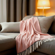 100% cotone rosa salmone plaid con frange 180x220cm ZIGORA