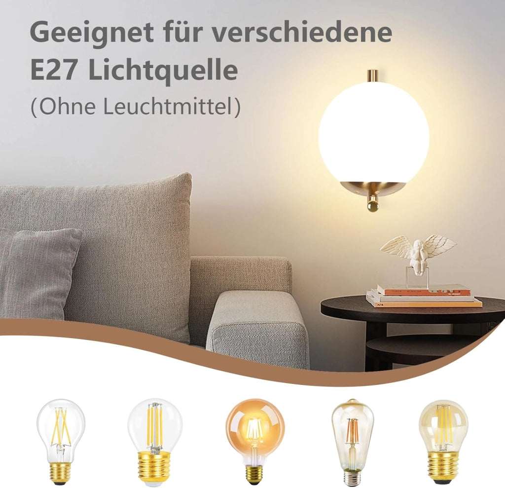 ZMH Lampada da parete moderna per interni in oro con paralume in vetro E27 applique da parete corridoio camera da letto