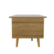 Tavolino da Caffè con Piano Sollevabile e 2 Ante Effetto Rattan; Stile Moderno; Soggiorno; in Pannello Truciolare; 103×50×46 cm; Legno