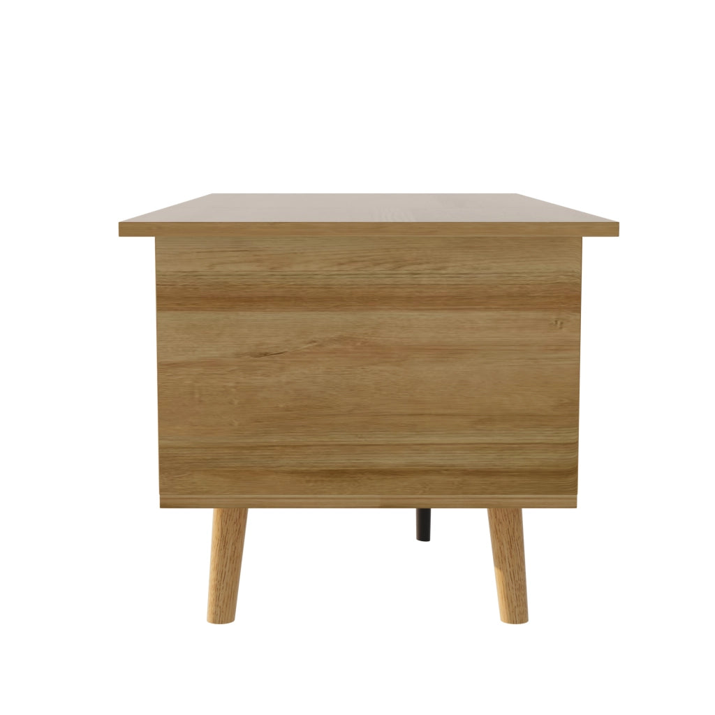 Tavolino da Caffè con Piano Sollevabile e 2 Ante Effetto Rattan; Stile Moderno; Soggiorno; in Pannello Truciolare; 103×50×46 cm; Legno