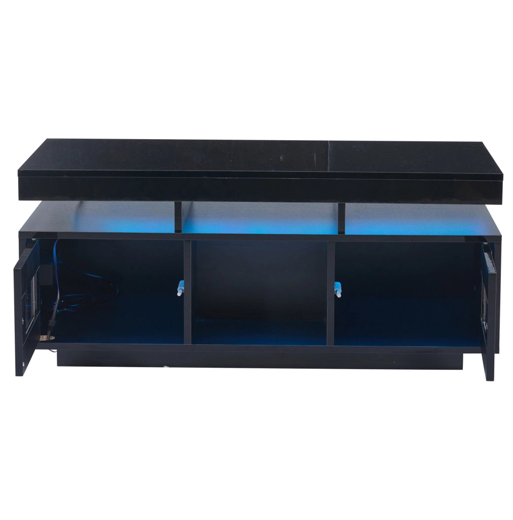 Tavolino da caffè 100x50x43 cm nero lucido con LED controllabili da app; presa e USB