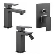 Set miscelatori lavabo bidet e doccia a due vie nero opaco Amber