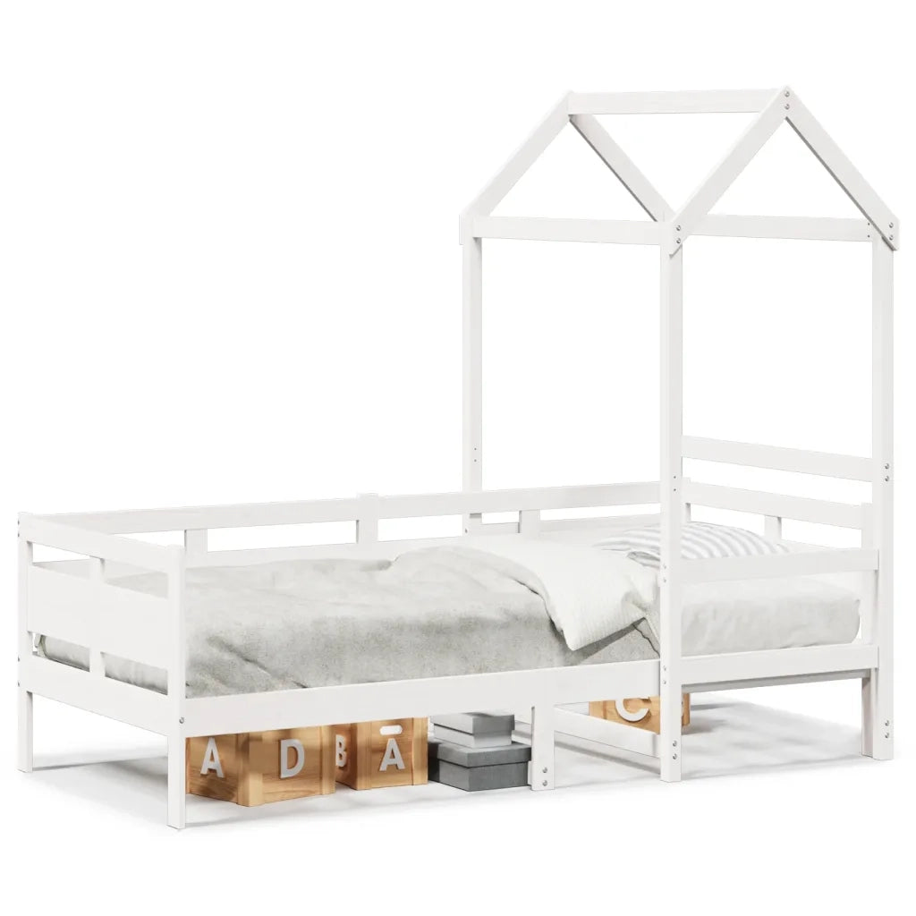 Dormeuse con Tetto 80x200 cm Bianco in Legno Massello di Pino