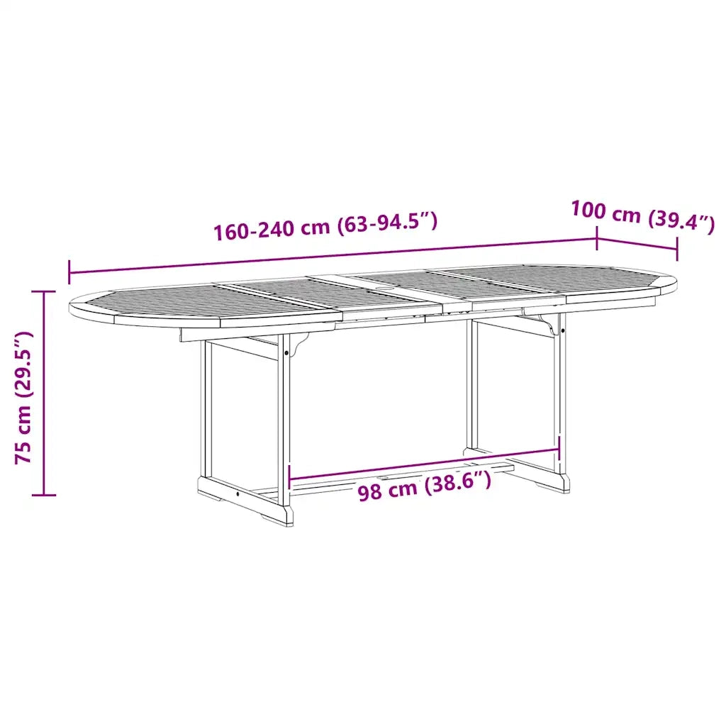 Tavolo da Pranzo per Esterni (160-240)x100x75cm Massello Acacia 316572