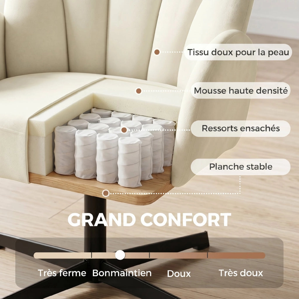 Poltrona girevole in velluto con cuscino a molle beige ¨C zephmum ¨C 90x90x90