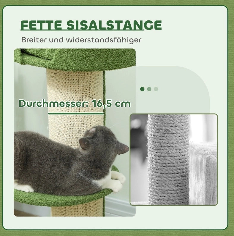 Tiragraffi per gatti verde con piattaforme, 91 cm