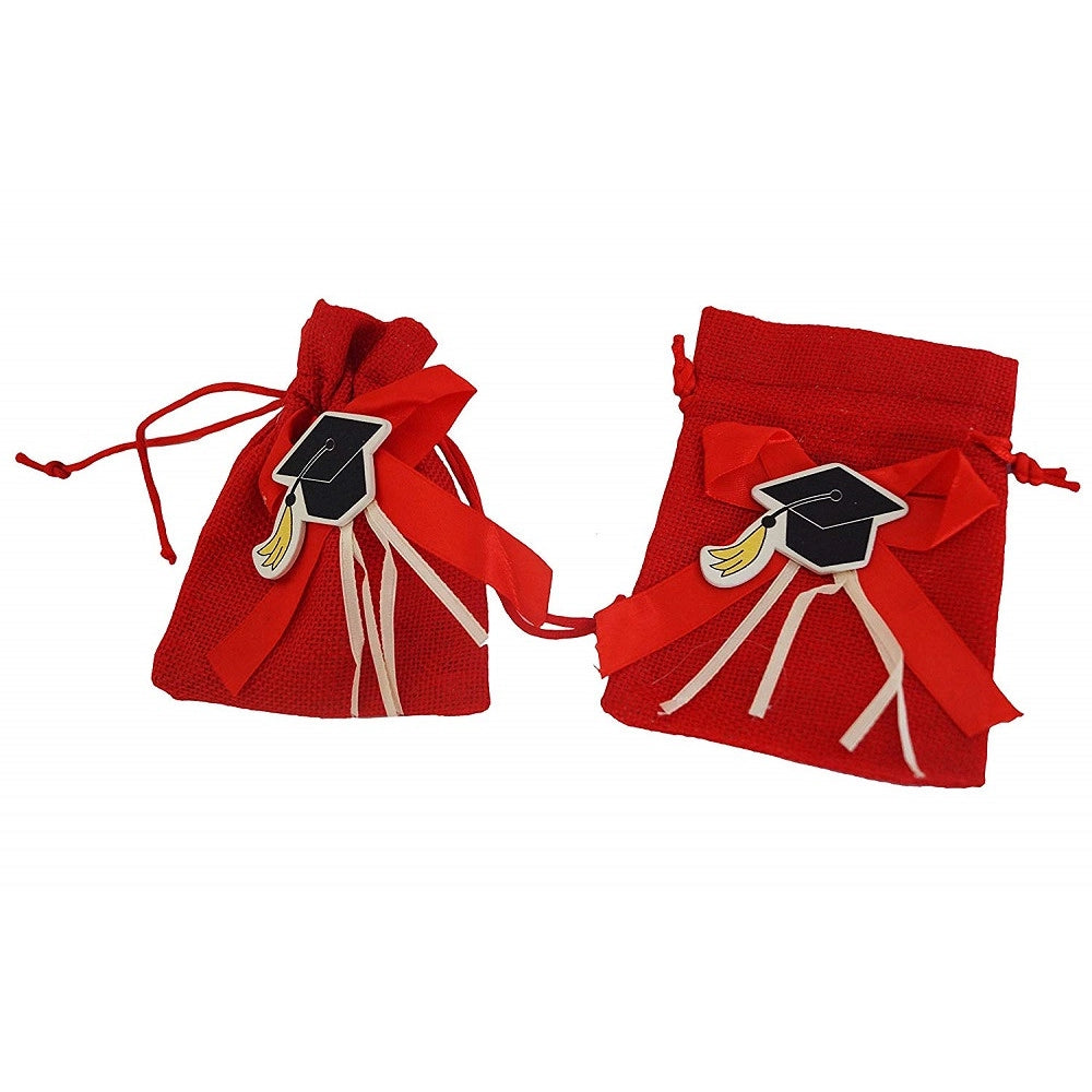 Trade Shop - Set 24pz. Sacchetti Sacchetto Rosso Laurea Juta 10x13cm Bomboniera Portaconfetti -