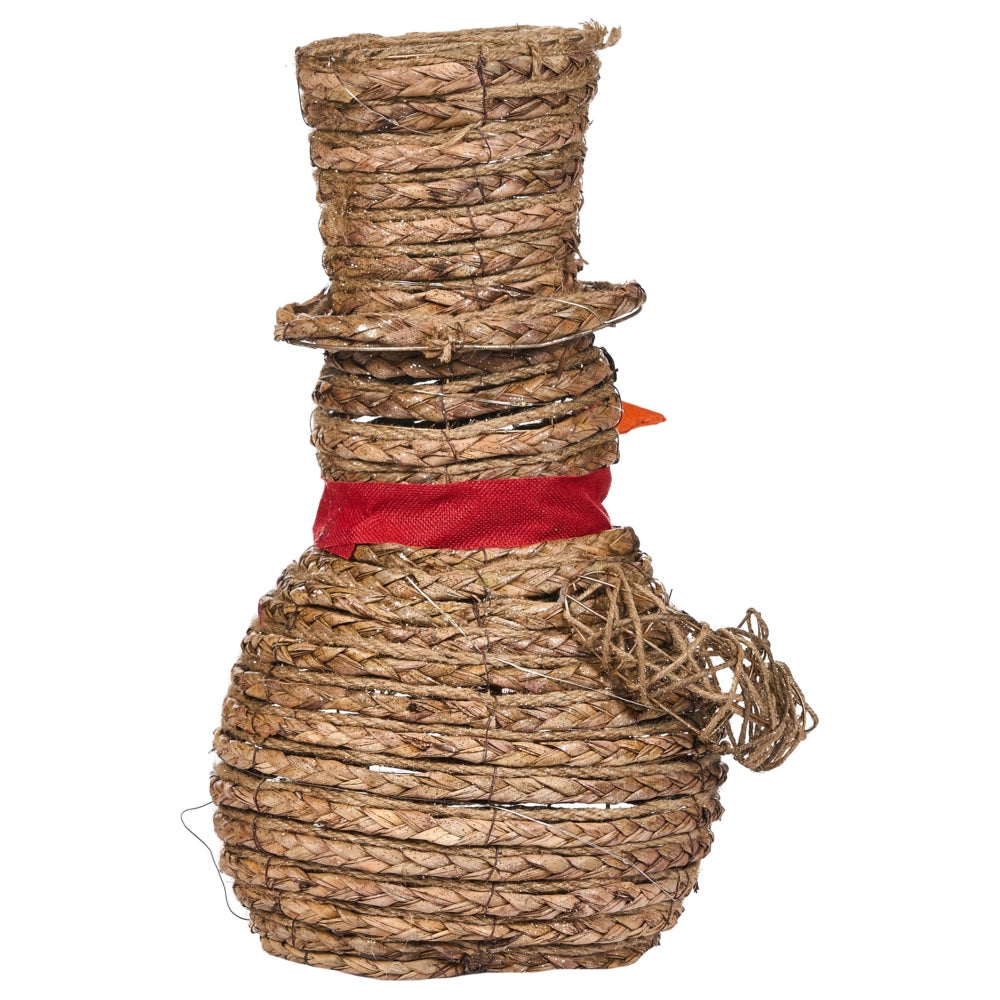 Decorazione LED Pupazzo di neve in ferro naturale e rattan 52 cm Figura natalizia luminosa 50 lampadine LED