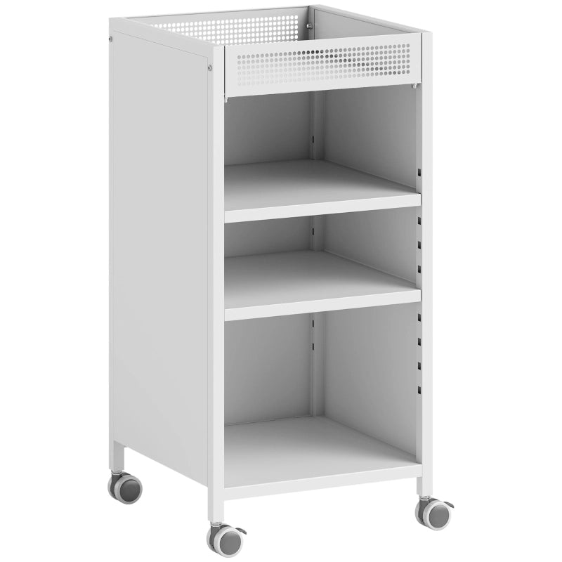 Libreria mobile con ripiani regolabili, carrello a 3 livelli con cestello superiore, bianco