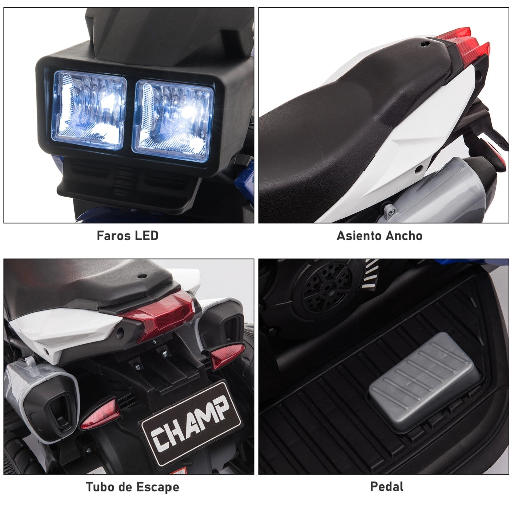 Moto Elettrica per Bambini ¨C Zephmum ¨C Blu con Luci e Musica