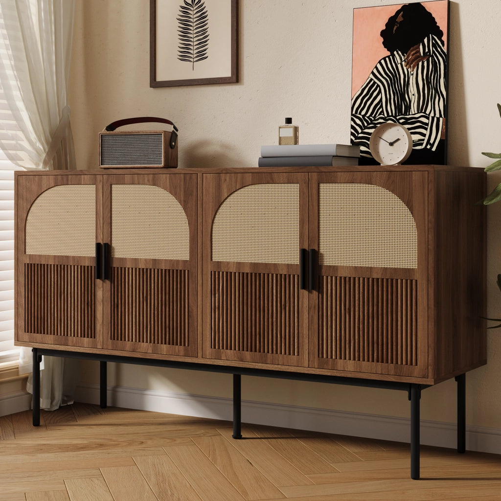 Sideboard 140x40x80 cm con 4 ante e ampio spazio; MDF; naturale