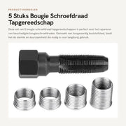 Kit di sostituzione per candela a 5 pezzi - Acciaio di carbonio - Pezzi di ricambio 14mm - Kit di utensili - Alta resistenza - Lunga durata - Kit di riparazione per candela