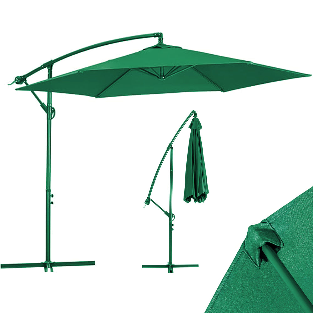 Ombrellone Giardino Decentrato 3x3Metri Full Verde Palo Metallo Gazebo Piscina