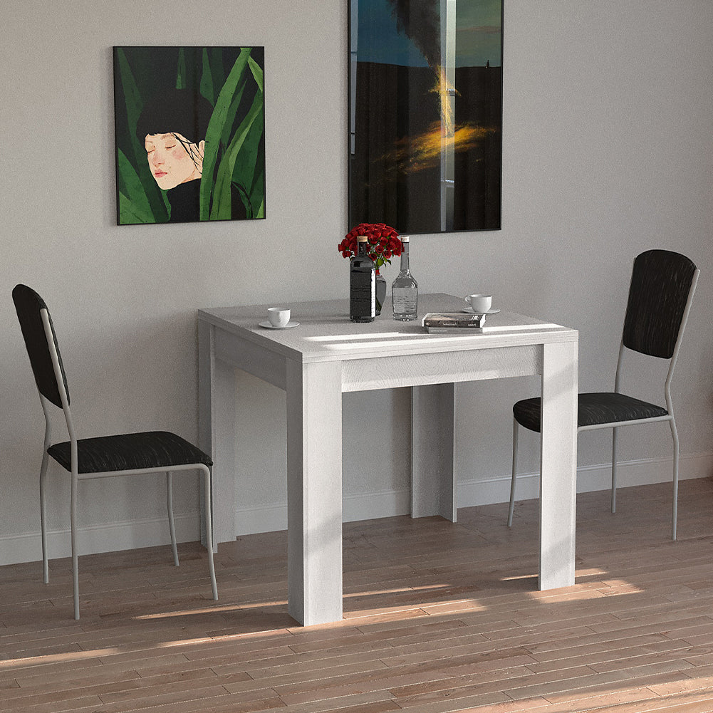 Tavolo da Pranzo Quadrato 90x90cm Allungabile a 180cm Apertura a Libro Bianco