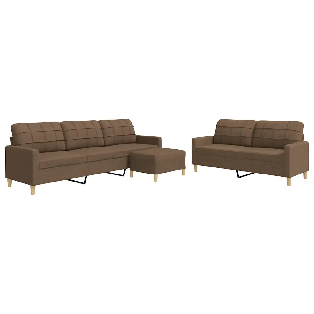 Set di Divani 3 pz con Poggiapiedi Marrone in Tessuto 3278330