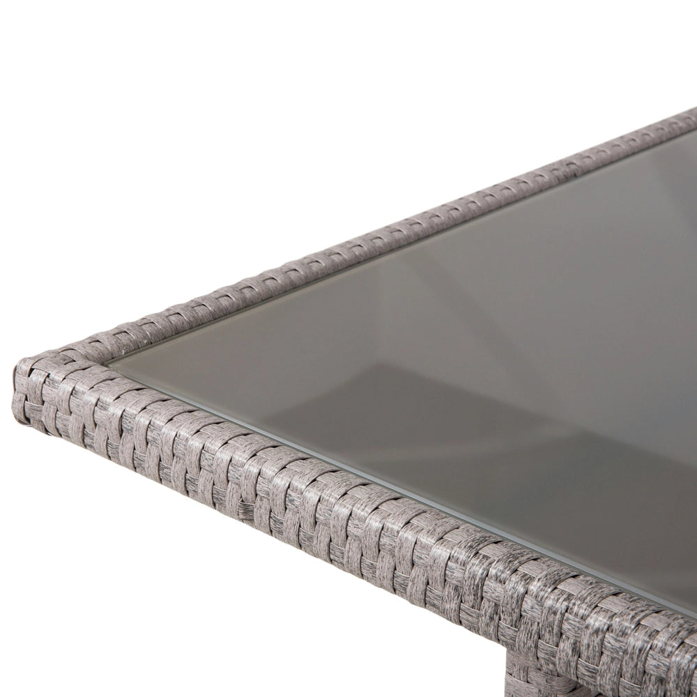 Tavolo da pranzo in vimini grigio per esterni, 145 x 80 cm piano rettangolare in vetro temperato 4 posti a sedere
