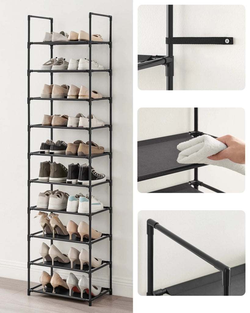 Scarpiera Valora nera in stile loft con 10 ripiani