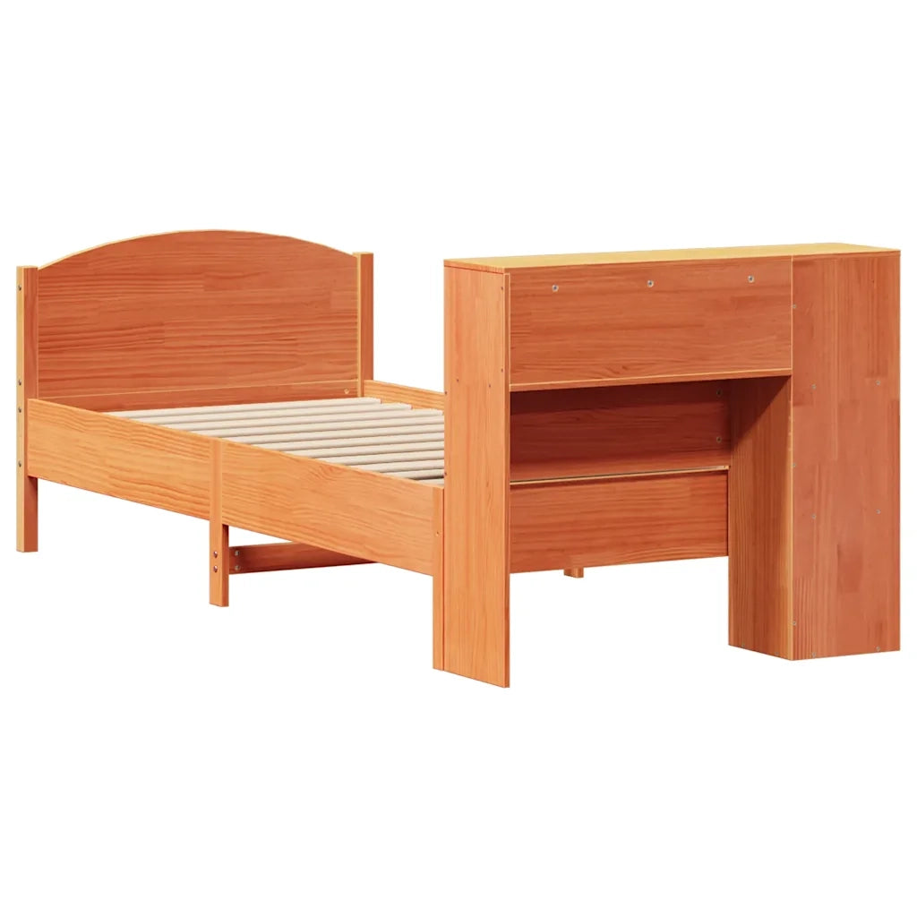 Letto Libreria senza Materasso Marrone Cera 100x200 cm in Pino 3323082