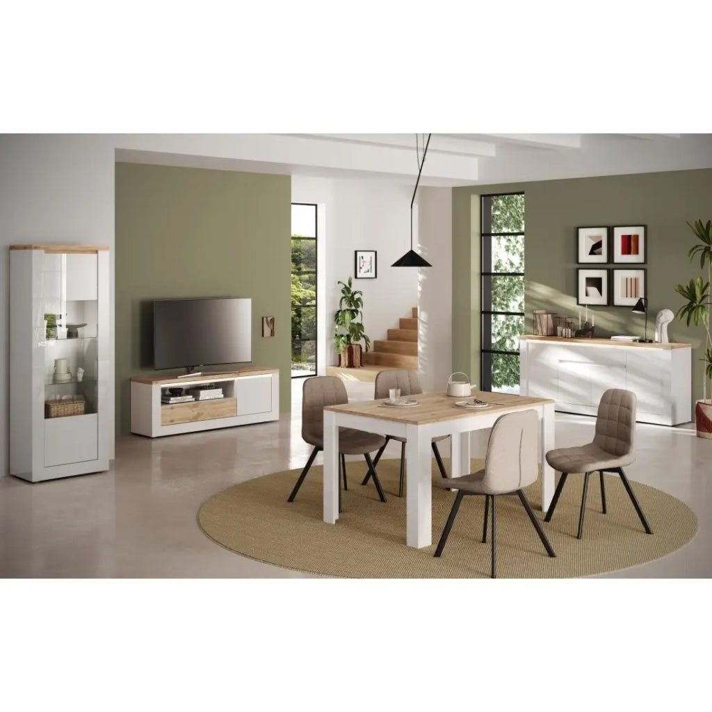 Buffet SASHA – 4 porte + 1 cassetto con LED integrato – Bianco laccato e Rovere Cadiz