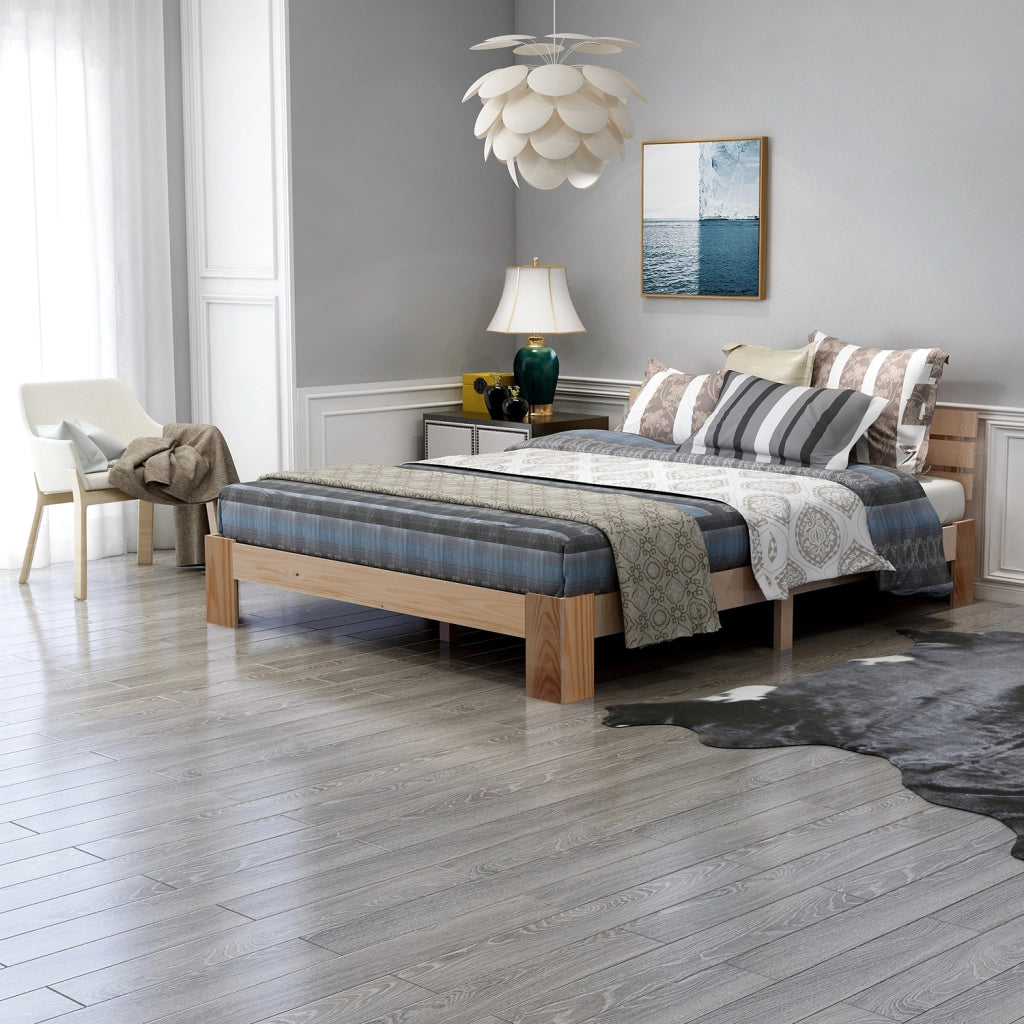Letto Matrimoniale in Legno Massello di Pino con Testiera e Rete a Doghe ¨C MINIMAL ¨C 140x200