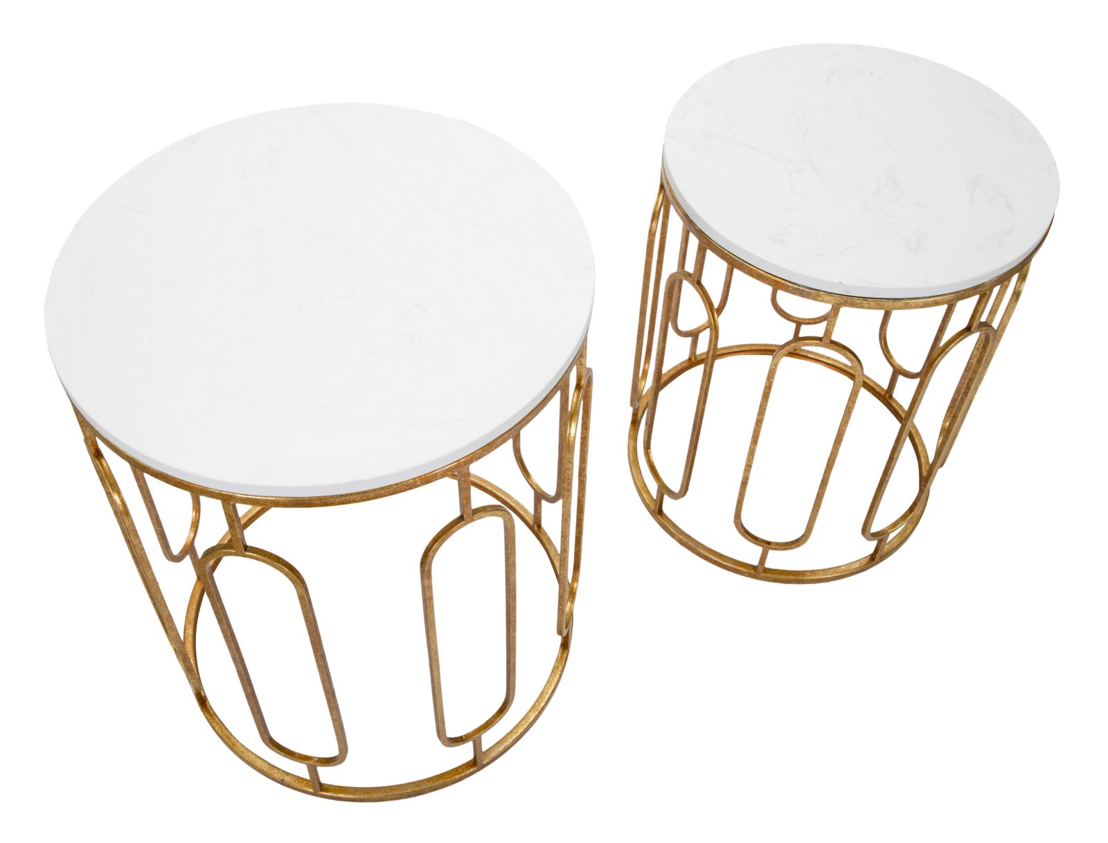 Tavolinetti Tory Marble Coppia Ø46x55-39x48 cm in Ferro e Marmo Oro e Bianco