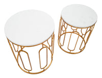 Tavolinetti Tory Marble Coppia Ø46x55-39x48 cm in Ferro e Marmo Oro e Bianco
